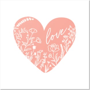 Wild Flowers Love Heart Silhouette, Rose Pink © GraphicLoveShop Posters and Art